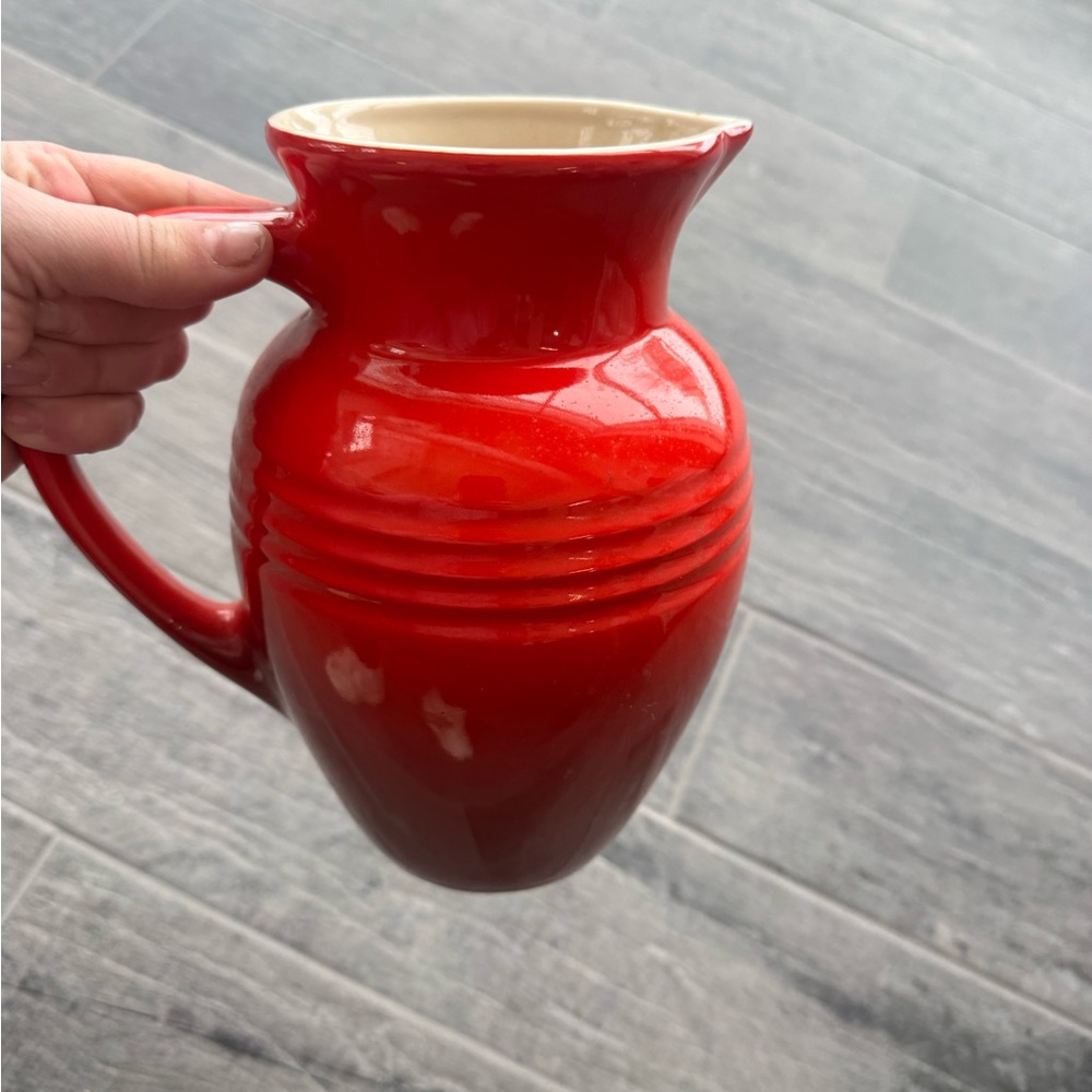 Le Creuset signature red ceramic pitcher EUC